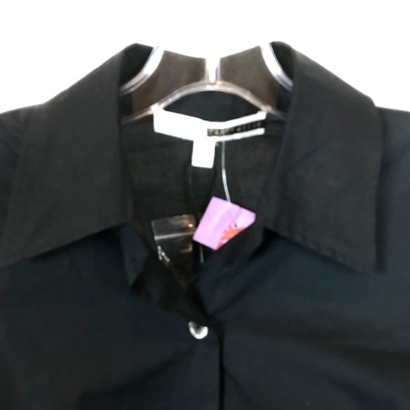 NWT Womens Size XS Tracy Reese Black Stretch Cotton Lace Trim Button Front Shirt - Picture 2 of 4